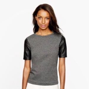 EUC J. Crew Leather Sleeve Gray Short Sleeve Top Blouse Size XXS